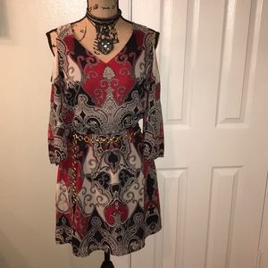 Venus cold shoulder paisley mini dress